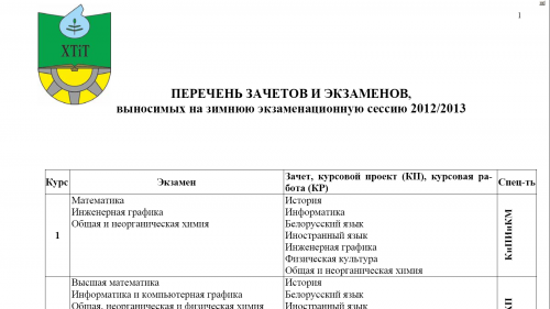 Перечень зачетов и экзаменов (1 семестр 2012/2013)