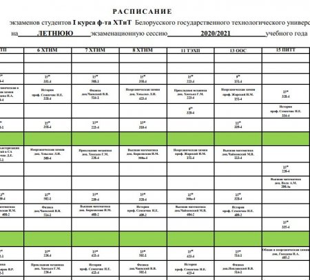 Расписание экзаменов на летнюю сессию 2020-2021 уч. года.