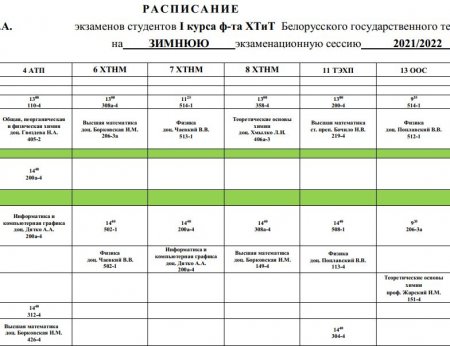 Расписание экзаменов на зимнюю сессию 2021-2022 уч. года.